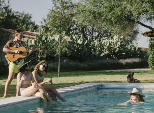 Guests poolside at Rancho Sol Dorado in San Miguel de Allende horse ranch